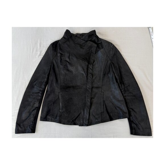 Elie Tahari Lamb Leather and Knit Jacket, Black, Shoulder Stitching, Size Large - Picture 2 of 16